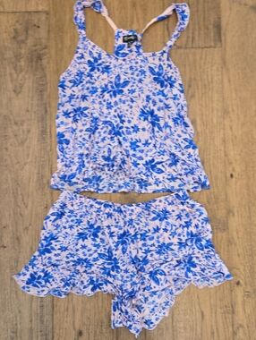 Wink Blue & White Floral Pajama Tank Top and Shorts Set